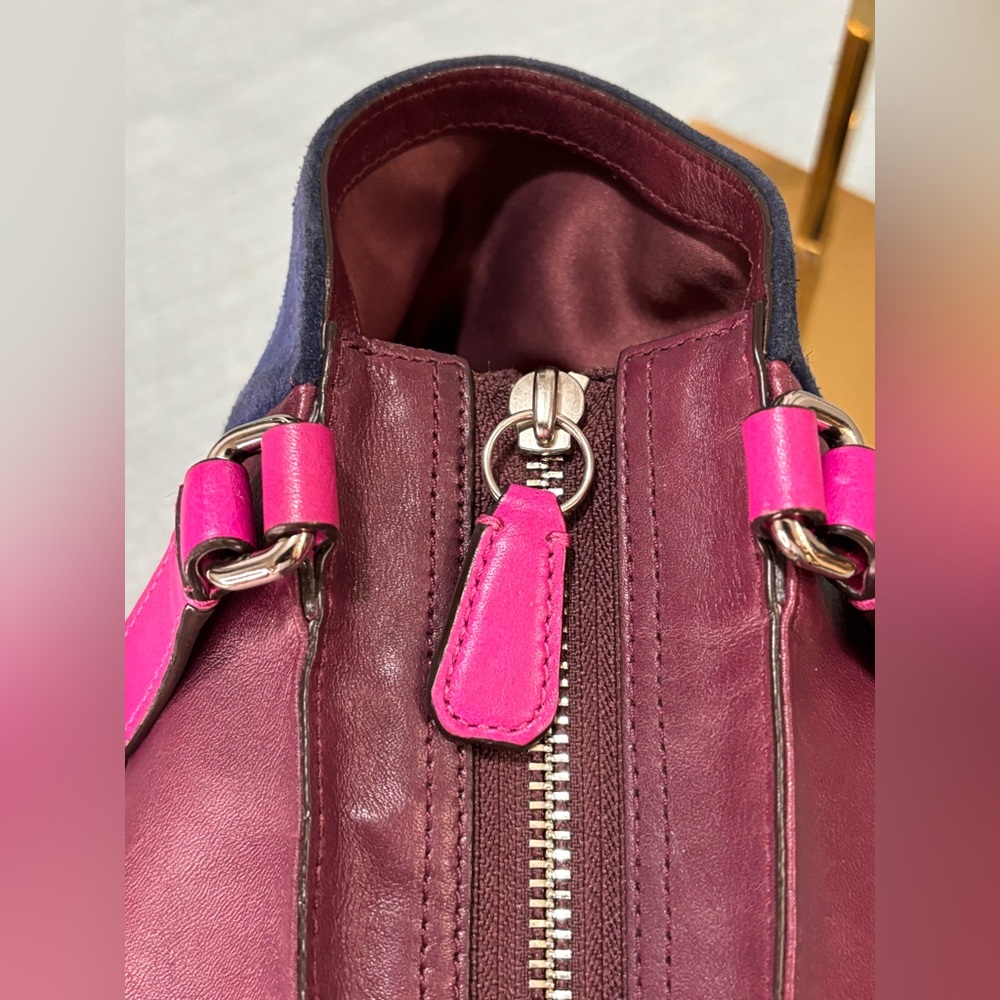 Coach Park Quilted Color Block Carrie tote handbag Pink Navy Burgundy leather - Picture 12 of 16